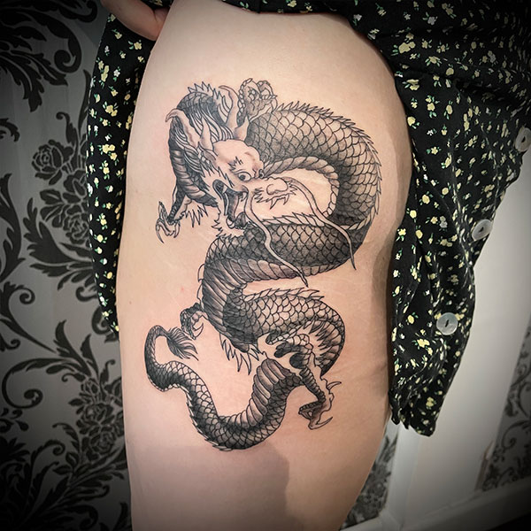 black and white dragon tattoo