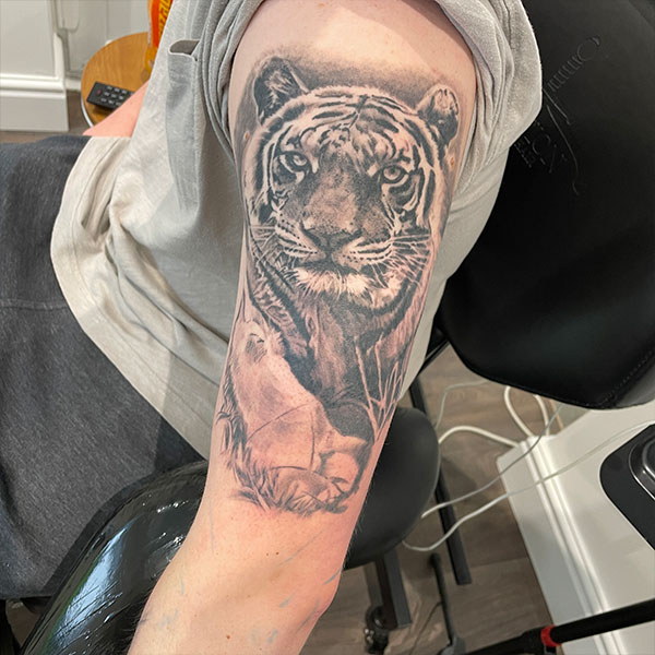 black and white leopard tattoo